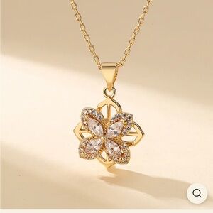 Gold Clover Spinner Necklace + Ring Zircon Lucky Jewelry Fidget Worry Meditation